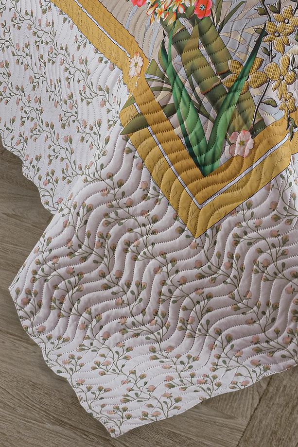 Örtüm Bamboo Çift Kişilik Kapitone Yatak Örtüsü Takımı - Sarı - 4