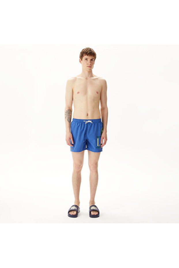 Erkek Baskılı Mavi Mayo Şort - 1