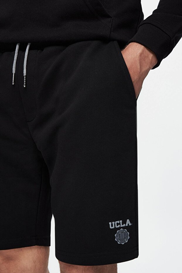 RANDY Siyah Baskılı Standard Fit Erkek Örme Şort - 3