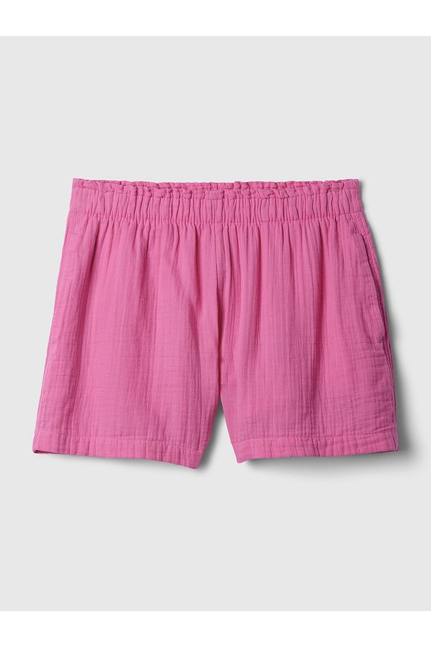 Kadın Pembe Crinkle Gauze Pull-On Şort - 3