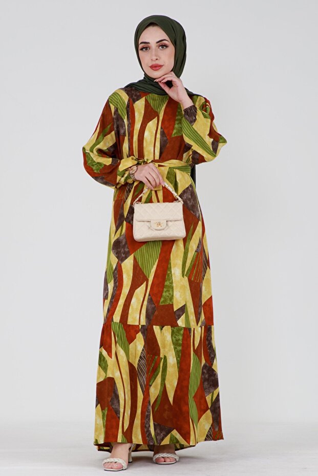 Yellow Viscose Azalea Dress - Flounced Skirt