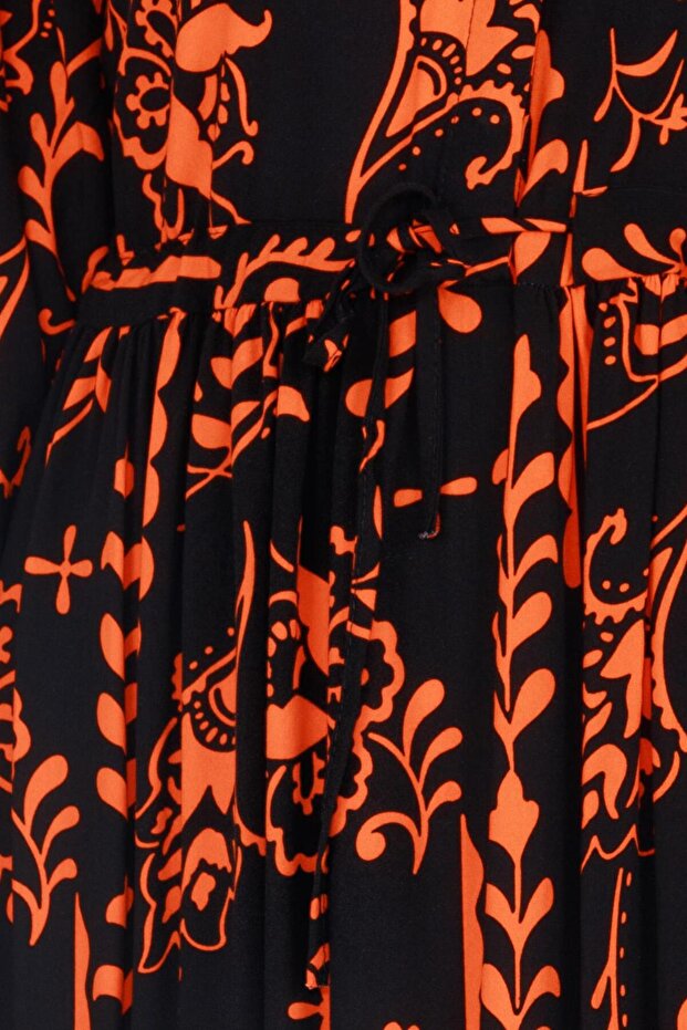 Authentic Half-Buttoned Viscon Dress-Orange - 4