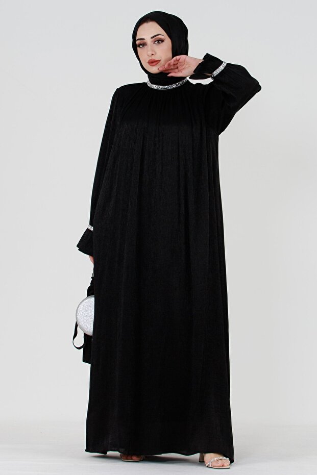 Glittery Jewelled Evening Dress-Black