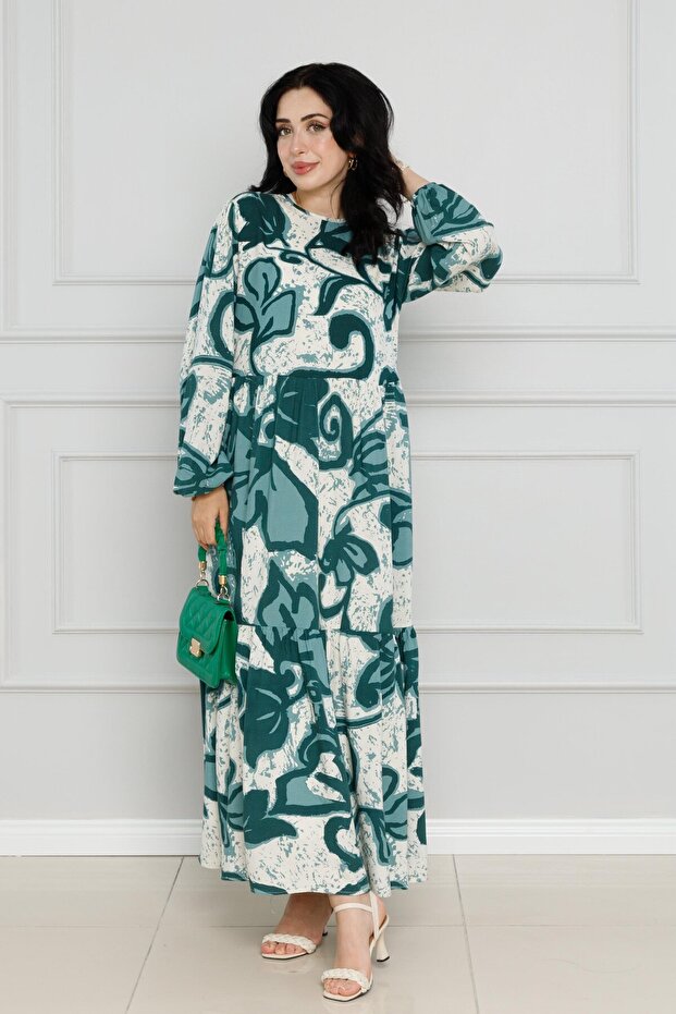 Viscon Dress with Floral Belt-Green