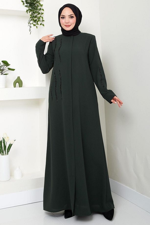 Sevgi Taşlı Ferace Haki HM2481 - 3