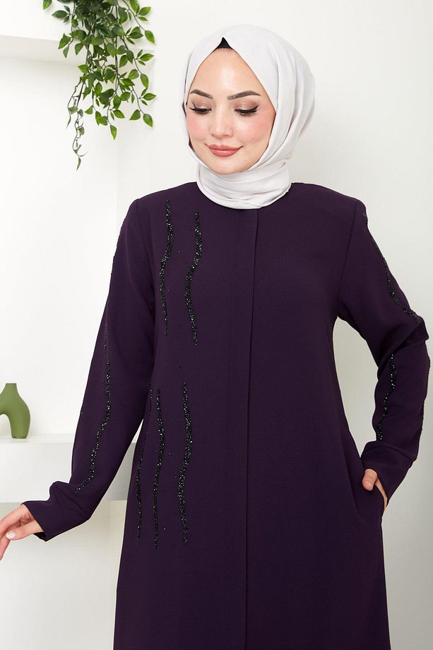 Sevgi Taşlı Ferace Mürdüm HM2481 - 6