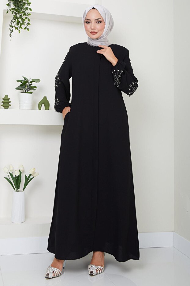 فِراجة سوداء مزينة بالأحجار واللؤلؤ - HM2494