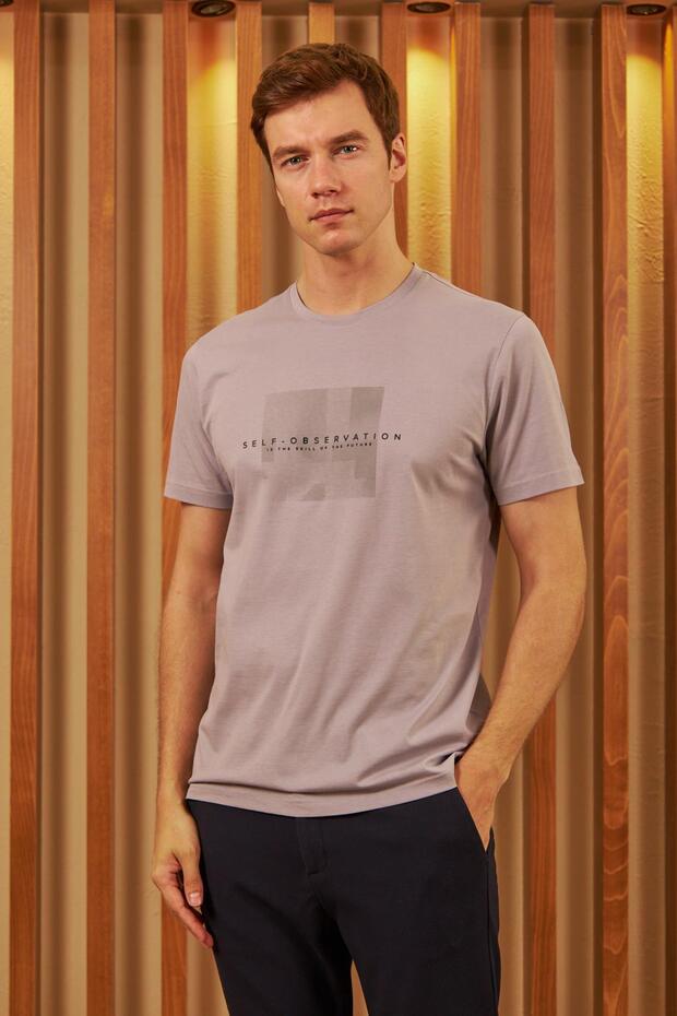 Comfort Fit Printed Self Observation Men's Gray T-Shirt Mars11