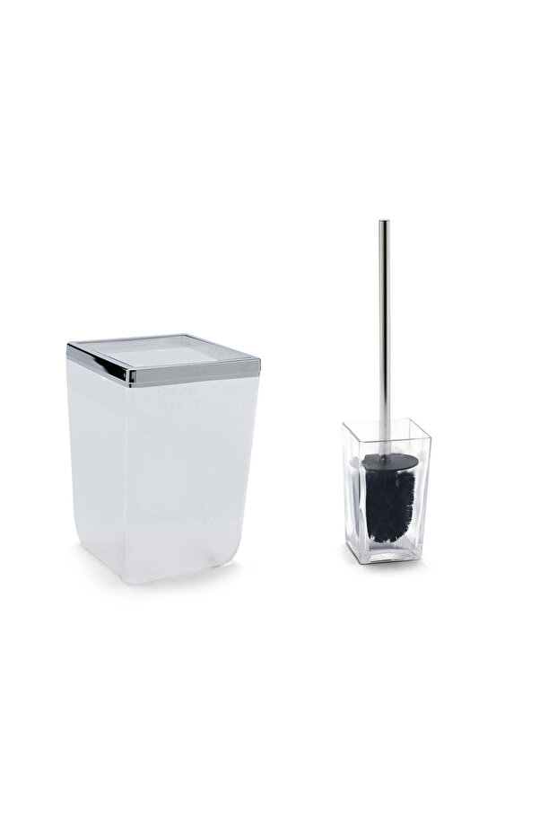 Biga Trash Can Toilet Brush 2-Piece Transparent