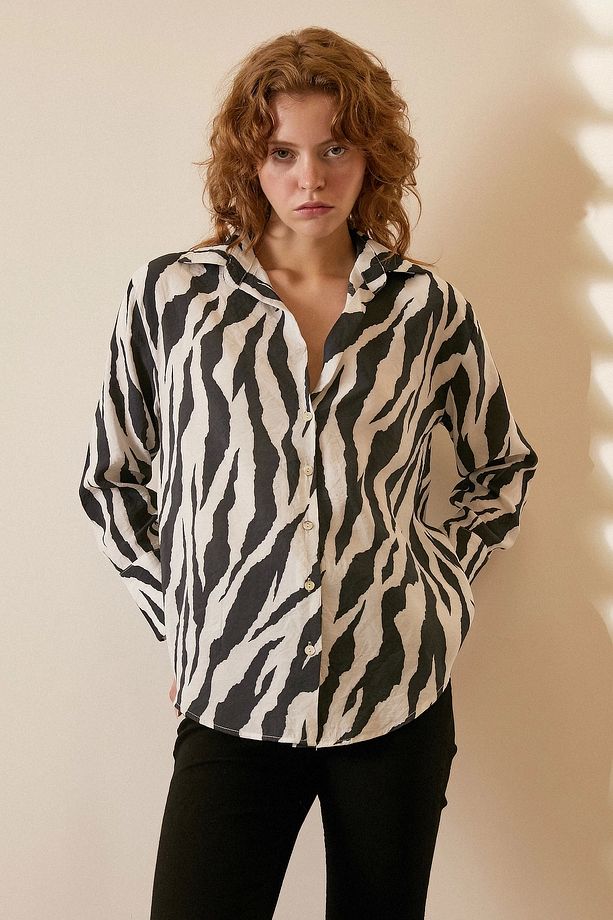 Zebra Desen Modal Gömlek Zebra Desen/Siyah - 1