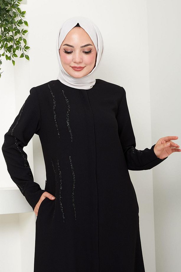 Sevgi Taşlı Ferace Siyah HM2481 - 5