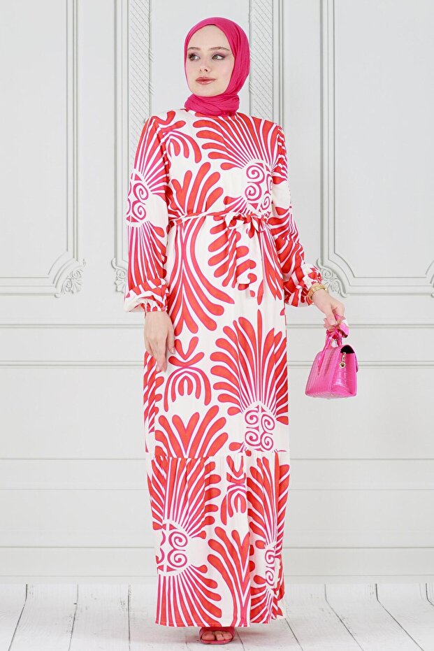 Neva Belted Viscose Dress-Fuchsia