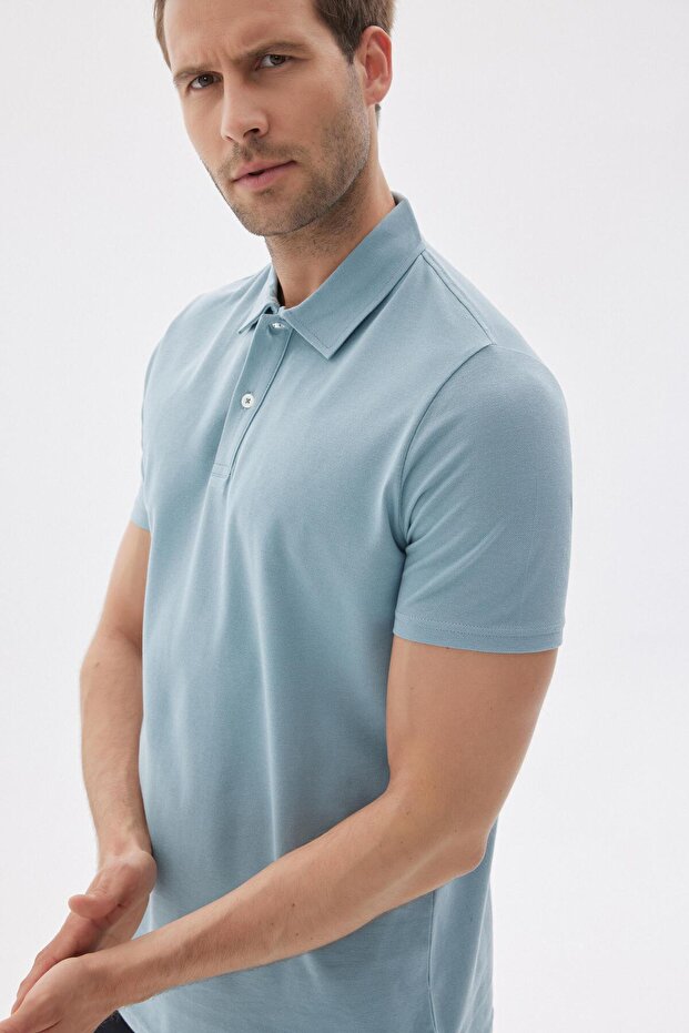Basic Regular Fit Erkek Mint Polo Yaka Tişört - 3