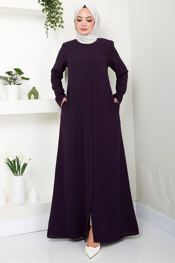Sevgi Taşlı Ferace Mürdüm HM2481 - 2
