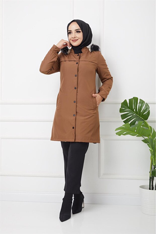 Front Snap-Front Bonik Coat Tan