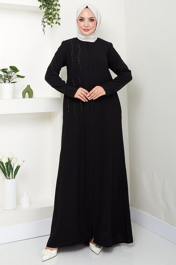 Sevgi Taşlı Ferace Siyah HM2481 - 4