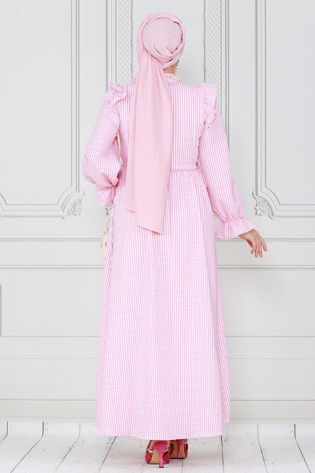 Pötükare Fırfır Detaylı Eda Elbise-Pembe - 6