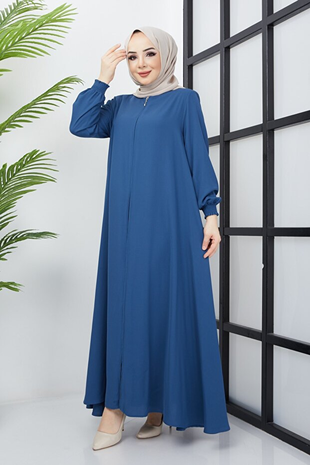 Plus Size Indigo Abaya with Gipe Detail on Sleeves