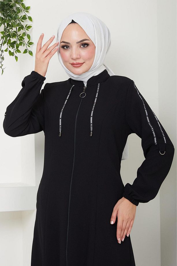 Şeritli Spor Ferace Siyah HM2483 - 6