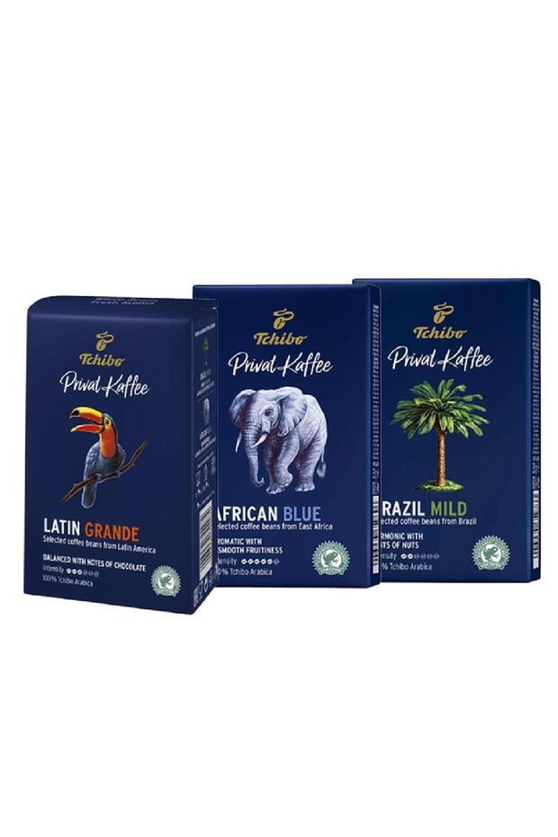 Privat Kaffee Brazil Mild + Latin Grande + African Blue 250g 3-Pack Ground Filter Coffee
