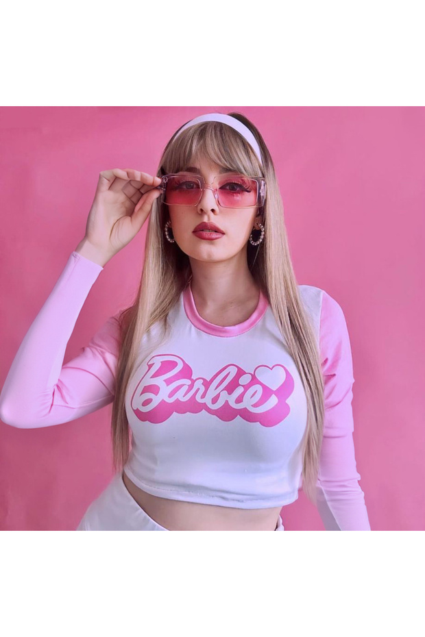White Pink Long Sleeve Crop