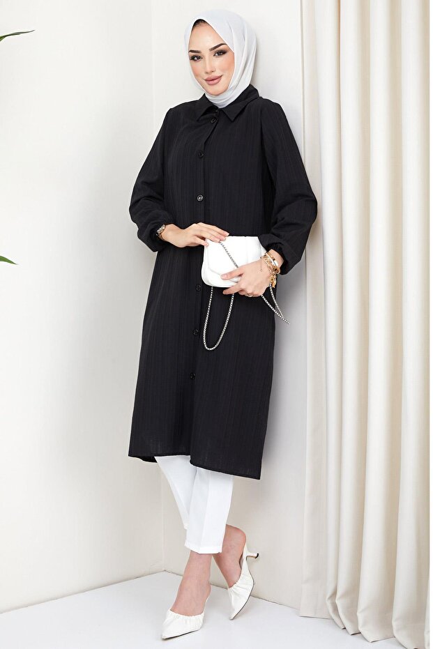 Summer Long Cotton Tunic Black