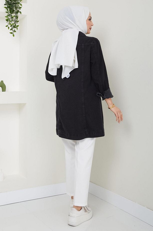 İncili Kot Ceket Siyah HM2346 - 5