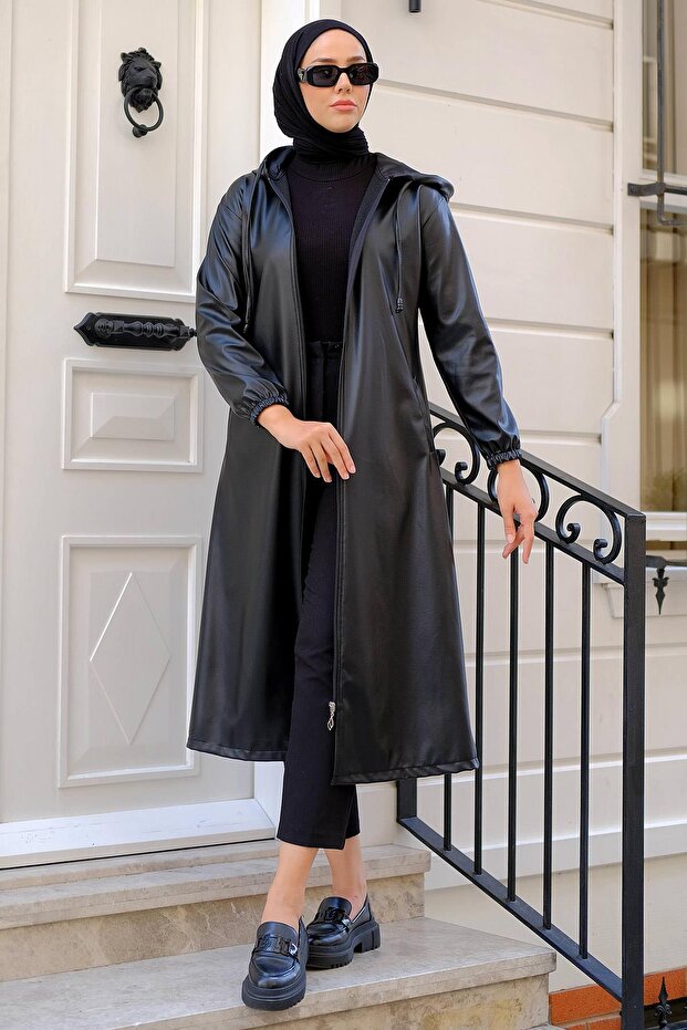 Faux Leather Trench Coat Black HM2278