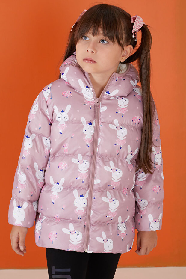 Baby Girl Cute Rabbit Patterned Hooded Inflatable Coat 1-5 Years 19493