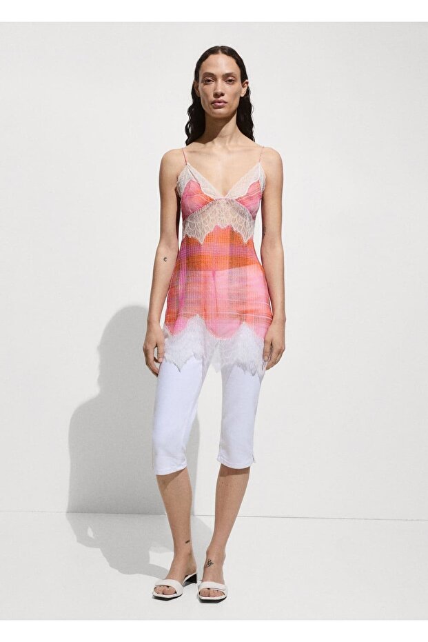 Desenli dantel bluz - 2