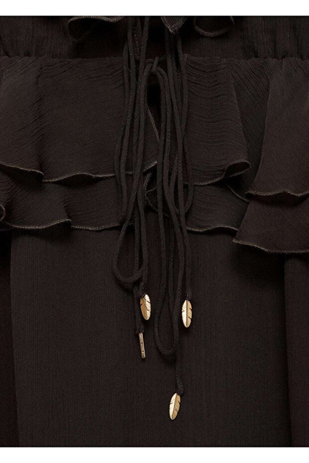 Volanlı askılı şifon elbise - 8