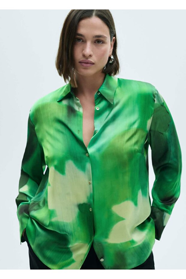 Desenli saten gömlek - 6