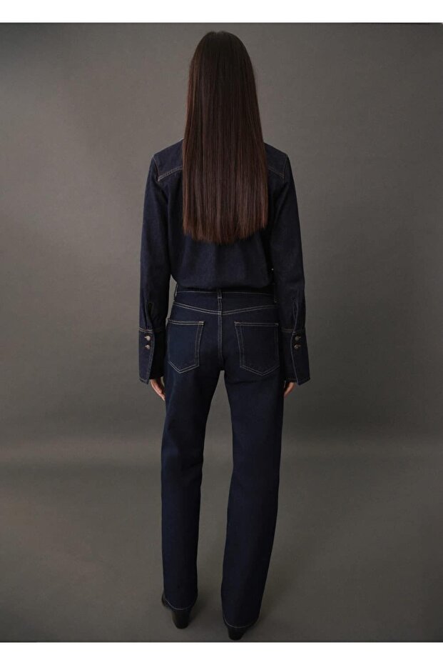 Dikişli denim gömlek - 4