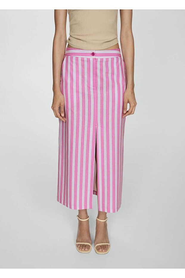 Çizgili yırtmaçlı etek - 1