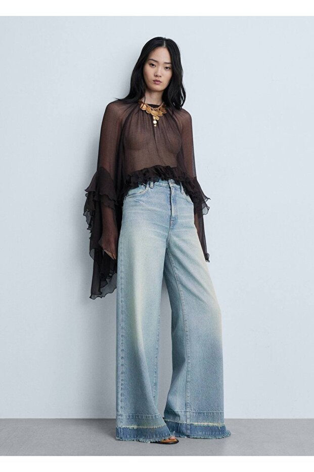 Yıpranmış Paçalı Wideleg Jean - 2