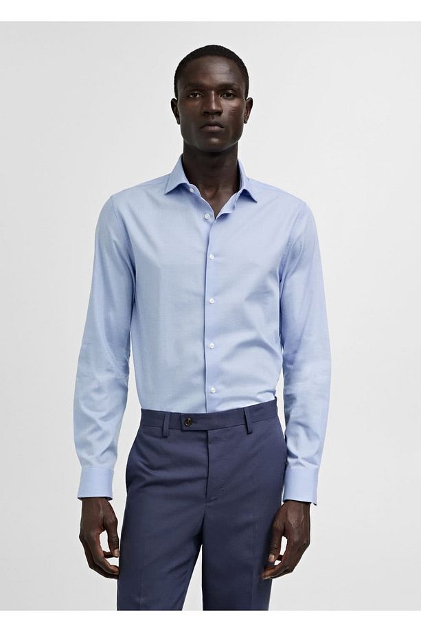 Slim fit mikro desenli twill gömlek - 1