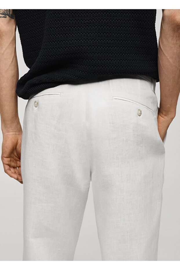 Slim fit %100 keten pantolon - 5