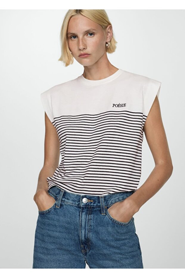 Pamuklu çizgili tişört - 1