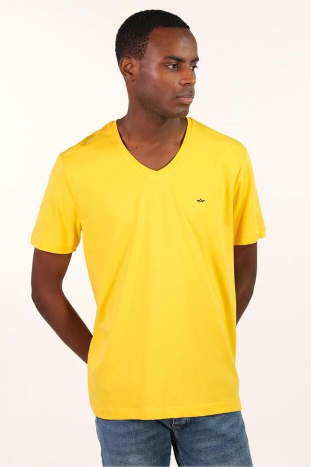 Ar-Ma Men's V-Neck T-Shirt Unprinted Basic Regular Fit Combed Cotton Single Jersey Y22364400101 Yellow-S1