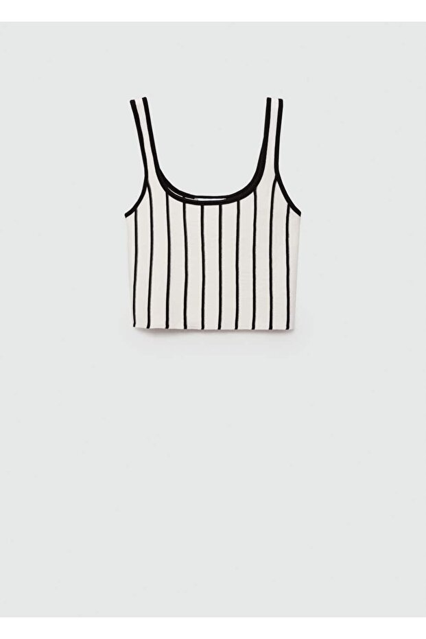 Çizgili triko crop bluz - 3