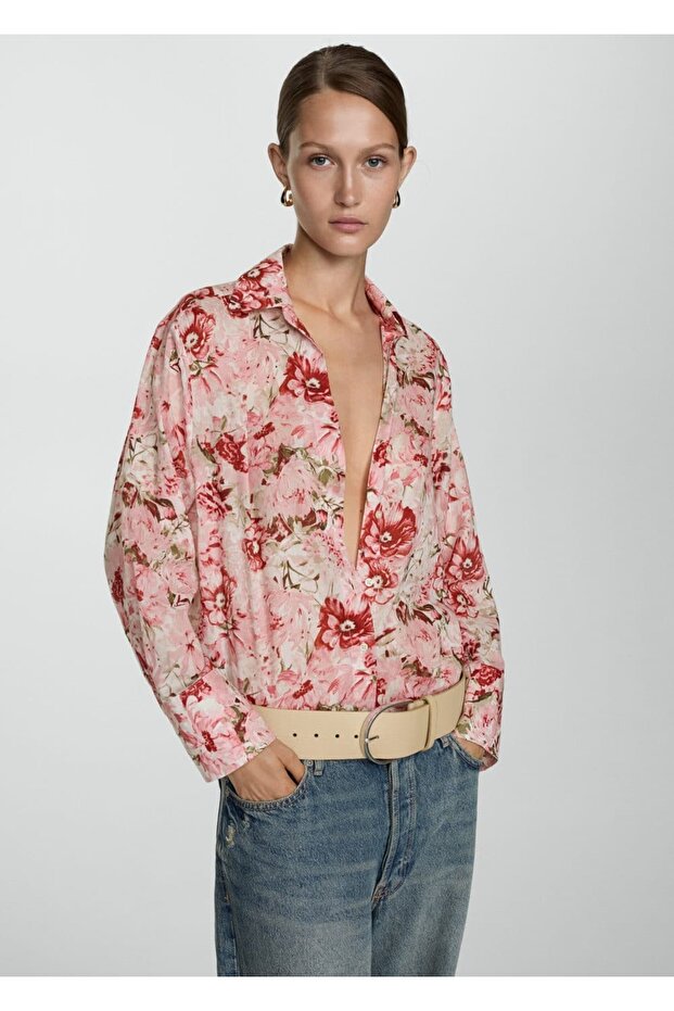 Desenli pamuklu gömlek - 1