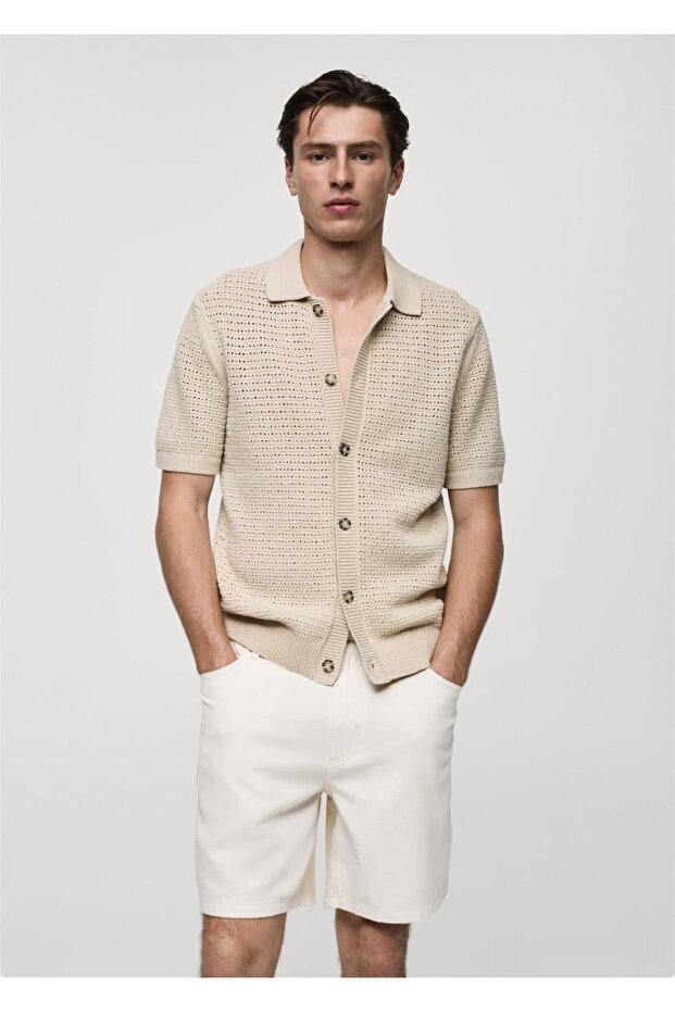 Düğmeli triko polo gömlek - 1