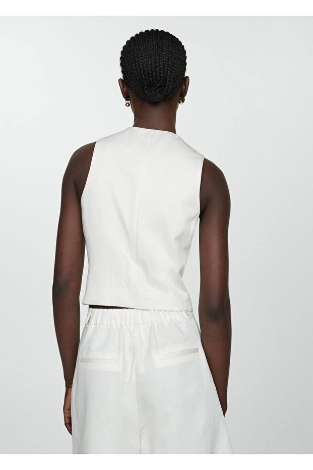 Düğmeli Keten Yelek - 4