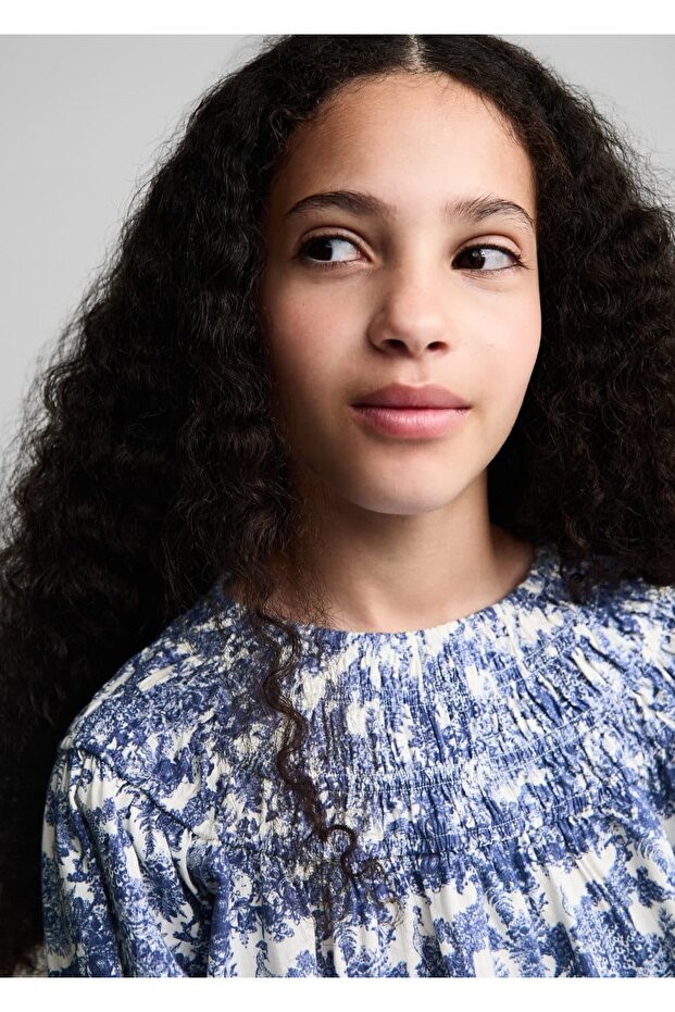 Geraffte, gemusterte Bluse - 6