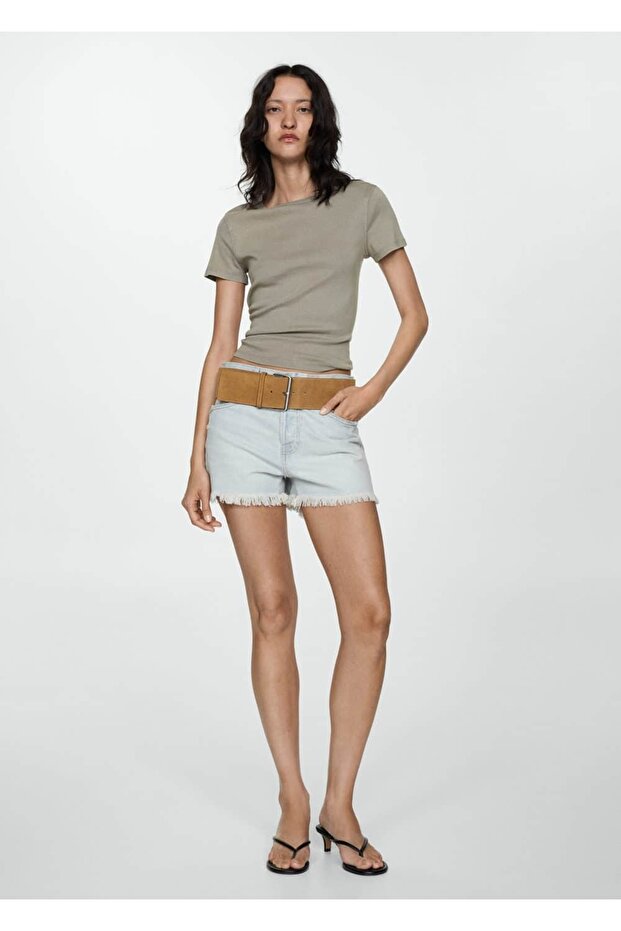 Paçaları dikişsiz denim şort - 2