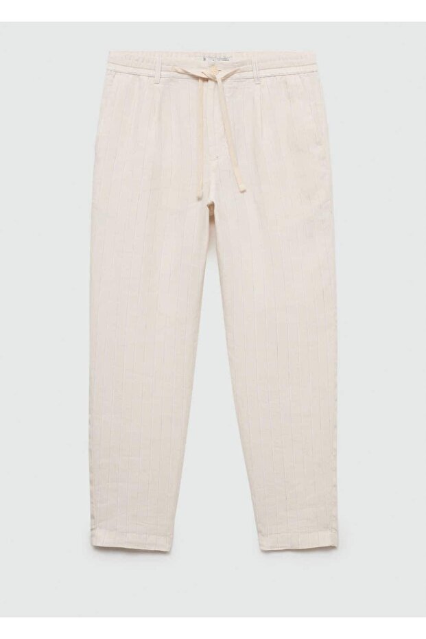 100% Linen Striped Drawstring Pants - 3