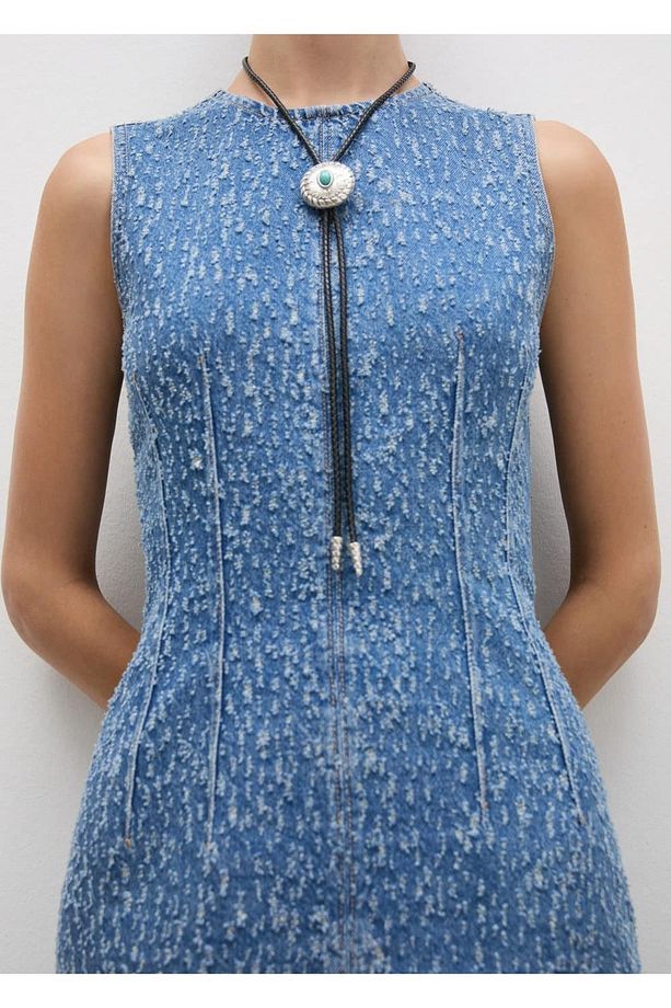 Yırtıklı kısa denim elbise - 5