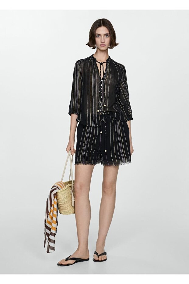 Fiyonklu çizgili bluz - 2