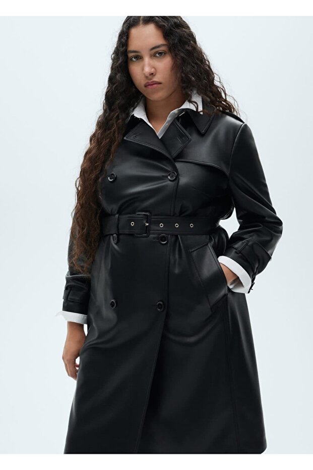 Deri görünümlü trençkot - 6