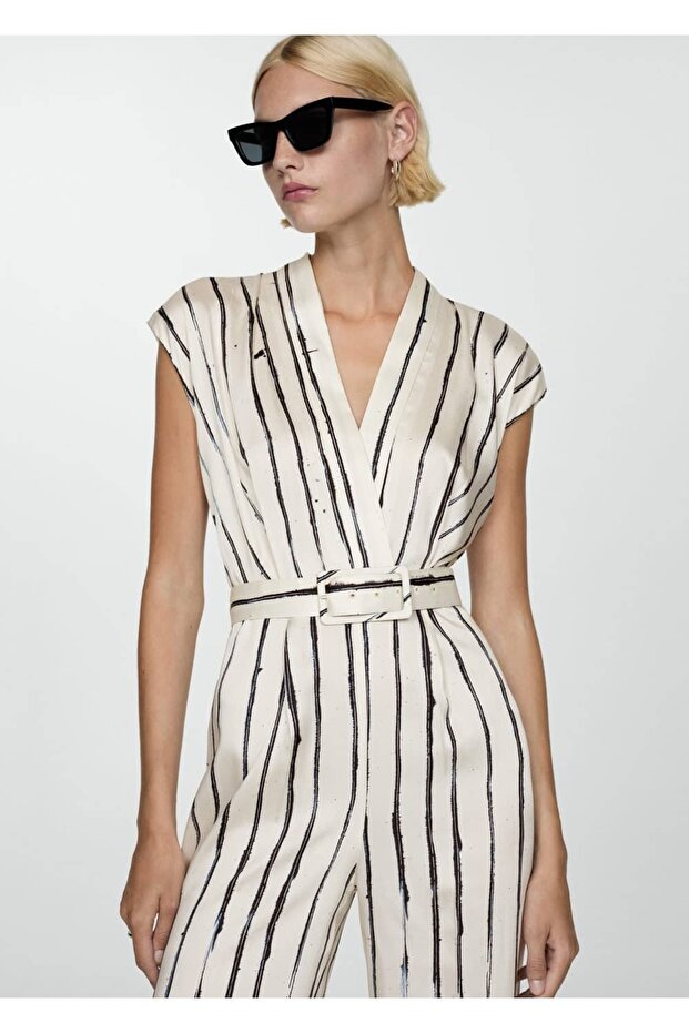 Çizgili saten tulum - 1